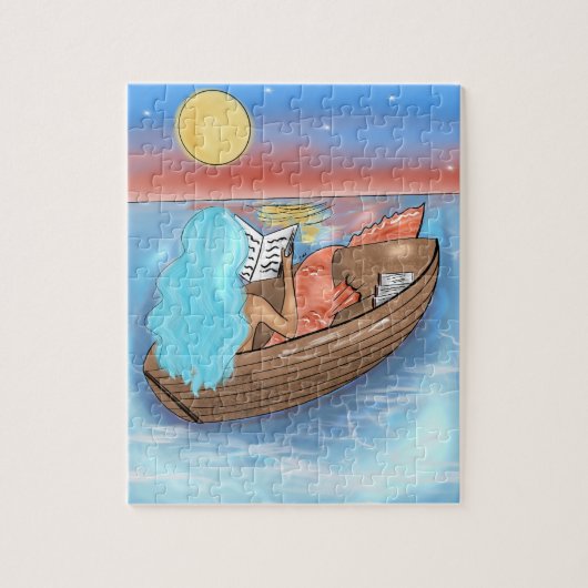 Blauwe haarzeemeermin die op een boezel afleest legpuzzel (Verticaal)