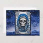 Blauwe Haired Skull Sterrennacht Halloween Feestdagenkaart (Voorkant / Achterkant)