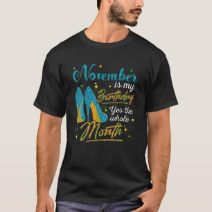 Blauwe hakken November is mijn verjaardag ja de he T-shirt