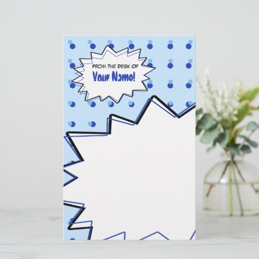Blauwe Halftone Pop Art Stationery Briefpapier (Staand voorkant)