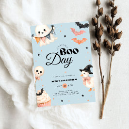 Blauwe Halloween Boo Day verjaardagsuitnodiging jo Kaart