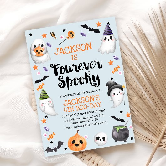 Blauwe Halloween Fourever Spooky 4e verjaardag Kaart