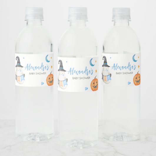Blauwe Halloween Ghost Little Boo Bottle Label Waterfles Etiket (Flessen)