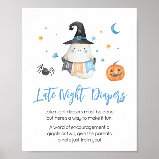Blauwe Halloween Ghost Little Boo Late Night Luier Poster (Voorkant)