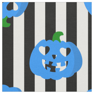 blauwe halloween hart pompoen gestreept stof
