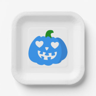 blauwe halloween hart pompoen jack-o-lantern papieren bordje