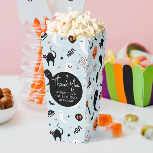 Blauwe Halloween Kids Verjaardagsfeestje Popcorn Bedankdoosjes