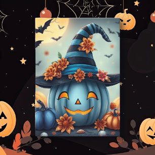 Blauwe Halloween pompoen Jack-o-lantern Kaart