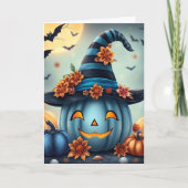 Blauwe Halloween pompoen Jack-o-lantern Kaart (Voorkant)