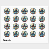 Blauwe Halloween Pompoen Jack-o-lantern Ronde Sticker (Vel)