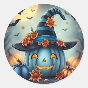 Blauwe Halloween Pompoen Jack-o-lantern Ronde Sticker