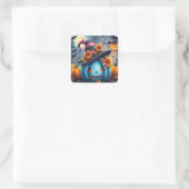 Blauwe Halloween pompoen Jack-o-lantern Vierkante Sticker (Tas)
