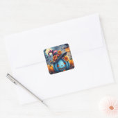 Blauwe Halloween pompoen Jack-o-lantern Vierkante Sticker (Envelop)