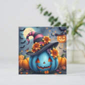 Blauwe Halloween Pompoen & Kleur Mij Kaart (Staand voorkant)