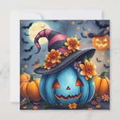 Blauwe Halloween Pompoen & Kleur Mij Kaart (Voorkant)