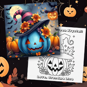 Blauwe Halloween Pompoen & Kleur Mij Kaart
