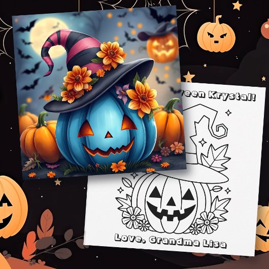 Blauwe Halloween Pompoen & Kleur Mij Kaart