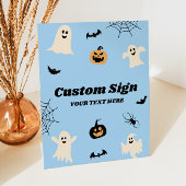 Blauwe Halloween Spooky Custom Party Reclamebord Met Voetstuk