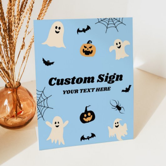 Blauwe Halloween Spooky Custom Party Reclamebord Met Voetstuk