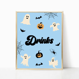 Blauwe Halloween Spooky Drinken Party Sign Poster