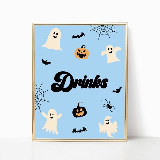 Blauwe Halloween Spooky Drinken Party Sign Poster