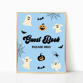Blauwe Halloween Spooky Guest Book Sign Poster