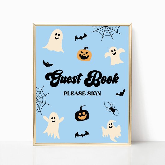 Blauwe Halloween Spooky Guest Book Sign Poster