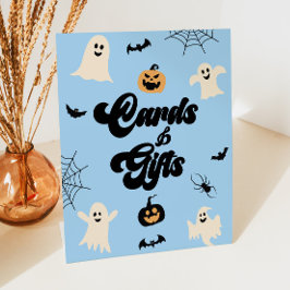Blauwe Halloween Spooky Kaarten & geschenken Reclamebord Met Voetstuk