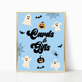 Blauwe Halloween Spooky Kaarten & Geschenken Teken Poster