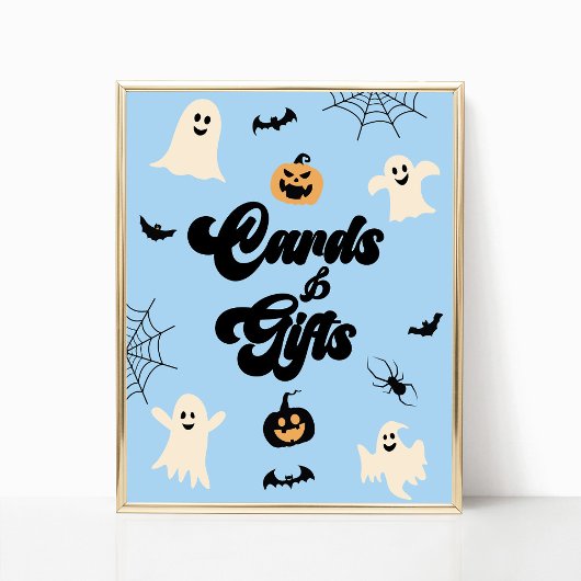 Blauwe Halloween Spooky Kaarten & Geschenken Teken Poster