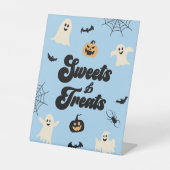 Blauwe Halloween Spooky snoepjes en lekkernijen Reclamebord Met Voetstuk (Voorkant)