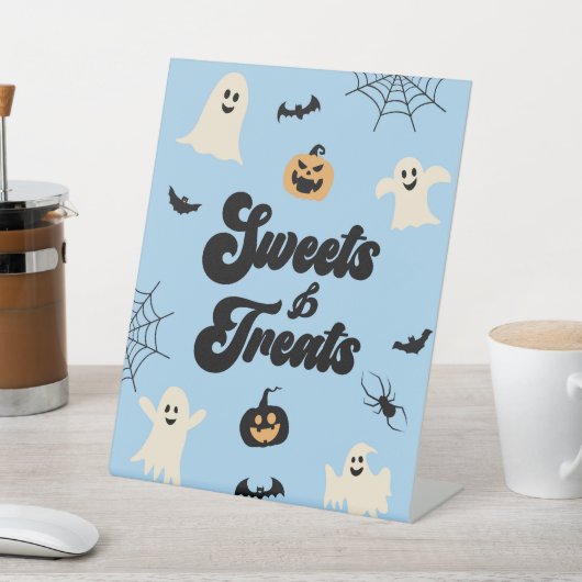 Blauwe Halloween Spooky snoepjes en lekkernijen Reclamebord Met Voetstuk (Insitu)