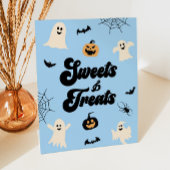 Blauwe Halloween Spooky snoepjes en lekkernijen Reclamebord Met Voetstuk