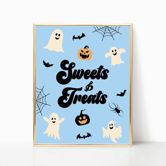 Blauwe Halloween Spooky snoepjes en lekkernijen te Poster