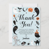 Blauwe Halloween Verjaardagsfoto Bedankkaart (Voorkant)