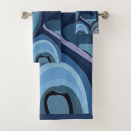 Blauwe halve cirkels Abstracte geometrische Bad Handdoek