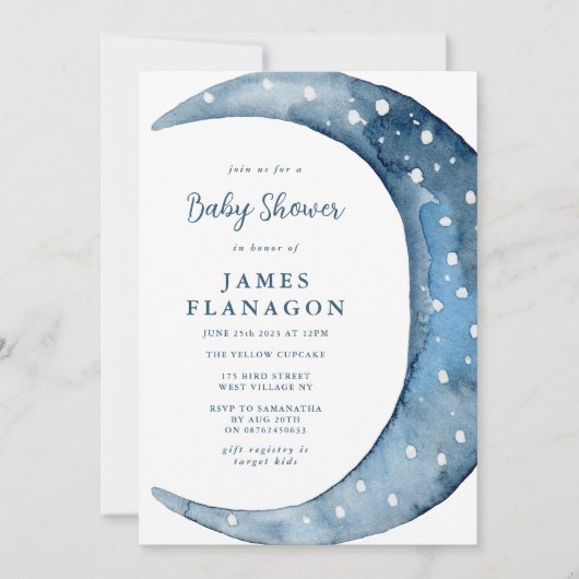 Blauwe halve maan | Jongen Baby shower Kaart (Voorkant)