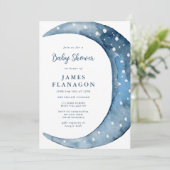 Blauwe halve maan | Jongen Baby shower Kaart (Staand voorkant)