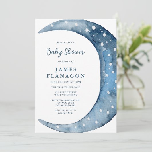 Blauwe halve maan | Jongen Baby shower Kaart (Staand voorkant)