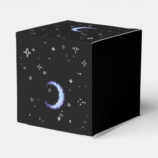 Blauwe Halve Maan met Sterren Pixel Art Bedankdoosjes (Achterkant)