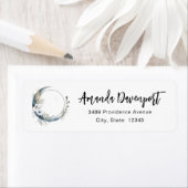 Blauwe Halve Maan met Witte Bloemen Adres Etiket (Insitu)