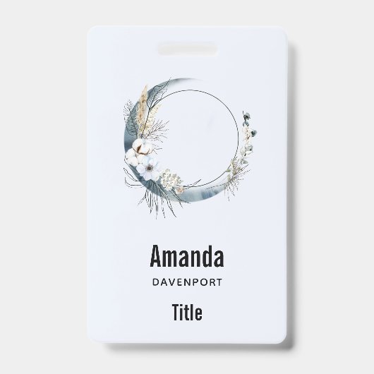 Blauwe halve maan met witte bloemen badge (Voorzijde)