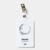 Blauwe halve maan met witte bloemen badge (Achterkant met clip)