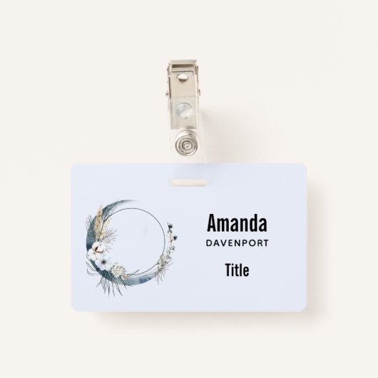 Blauwe halve maan met witte bloemen badge (Achterkant met clip)