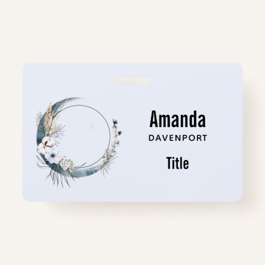 Blauwe halve maan met witte bloemen badge (Achterkant)