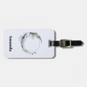 Blauwe halve maan met witte bloemen bagagelabel (Voorkant horizontaal)