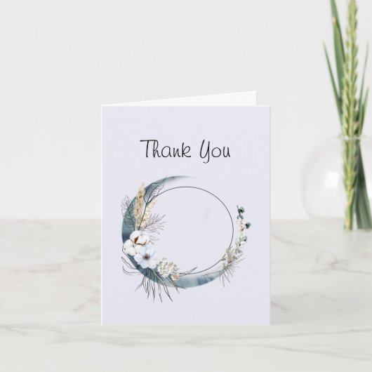 Blauwe halve maan met witte bloemen bedankkaart (Voorkant)