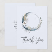 Blauwe halve maan met witte bloemen bedankkaart (Voorkant / Achterkant)