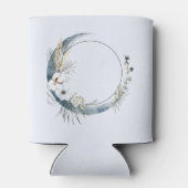 Blauwe halve maan met witte bloemen blikjeskoeler (Achterkant)