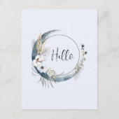 Blauwe halve maan met witte bloemen briefkaart (Voorkant)